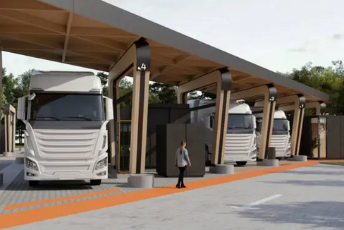 Screenshot von Pressemitteilung zur Errichtung eines Ladeparks für Elektro-LKWs von milence an der A22: https://milence.com/location/bagnolo-san-vito/