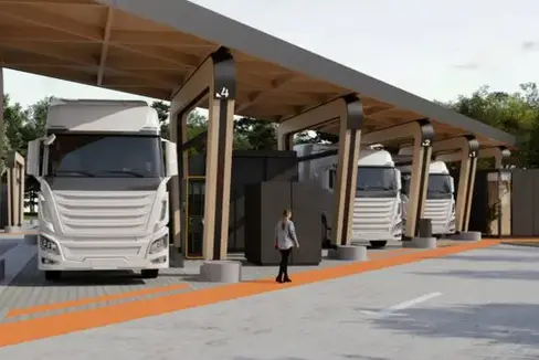 Screenshot von Pressemitteilung zur Errichtung eines Ladeparks für Elektro-LKWs von milence an der A22: https://milence.com/location/bagnolo-san-vito/