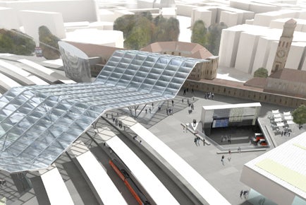 Entwurf des neuen Bahnhofes Bozen (nach dem Projekt Podrecka)