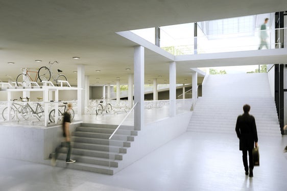 Das neue Mobilitätszentrum Meran wird über rund 1.000 überdachte Fahrradstellplätze mit direktem Zugang zu den Bahn- und Bussteigen verfügen. (Rendering: Ressort für Mobilität und Infrastrukturen)