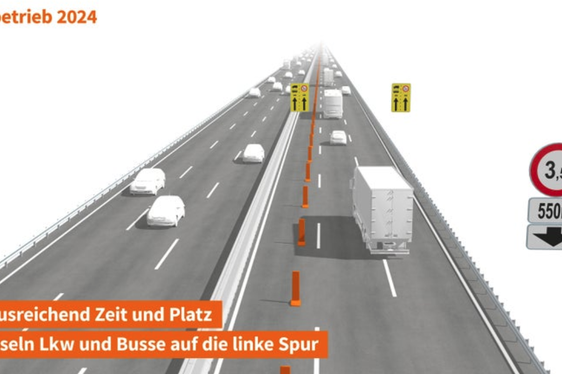 Der österreichische Autobahnbetreiber ASFINAG prüft mit Blick auf die Sanierung der Luegbrücke ab dieser Woche die Auswirkungen der Führung sämtlicher Fahrzeuge über 3,5 Tonnen auf den linken Fahrstreifen. Landeshauptmann Arno Kompatscher und Landesrat Daniel Alfreider begrüßen den Testbetrieb. (Foto: ASFINAG)