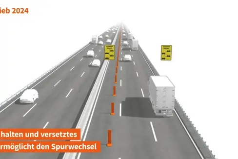 Der österreichische Autobahnbetreiber ASFINAG prüft mit Blick auf die Sanierung der Luegbrücke ab dieser Woche die Auswirkungen der Führung sämtlicher Fahrzeuge über 3,5 Tonnen auf den linken Fahrstreifen. Landeshauptmann Arno Kompatscher und Landesrat Daniel Alfreider begrüßen den Testbetrieb. (Foto: ASFINAG)