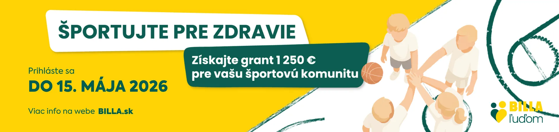 BILLA Športujte pre zdravie, získajte grant 1250 €, prihláste sa do 15. 5. 2026 banner