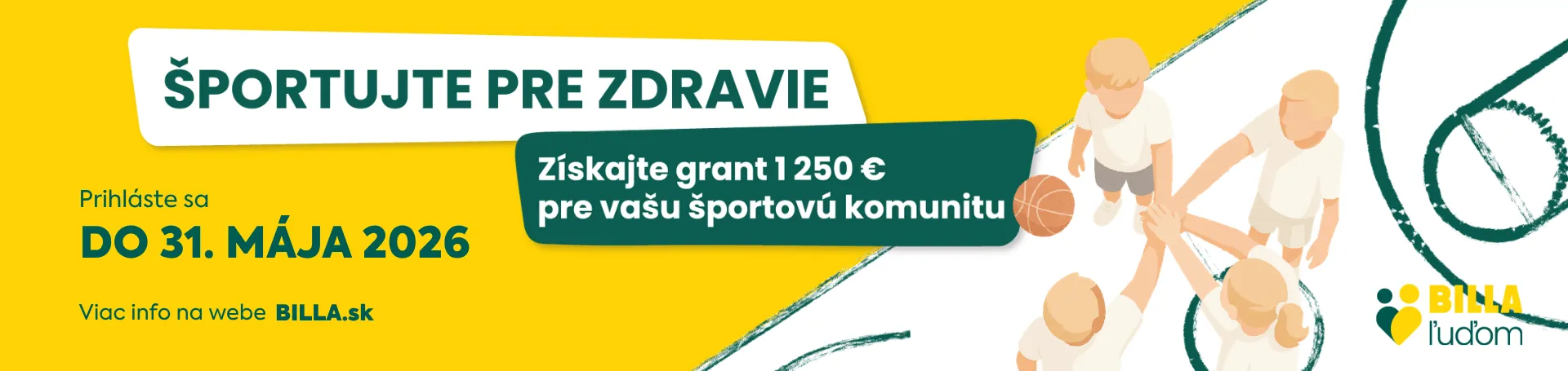 BILLA Športujte pre zdravie, získajte grant 1250 €, prihláste sa do 15. 5. 2026 banner