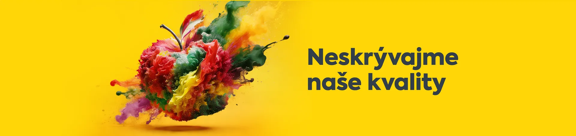BILLA Naše kvality banner - jablko vybuchujúce do oblaku farieb