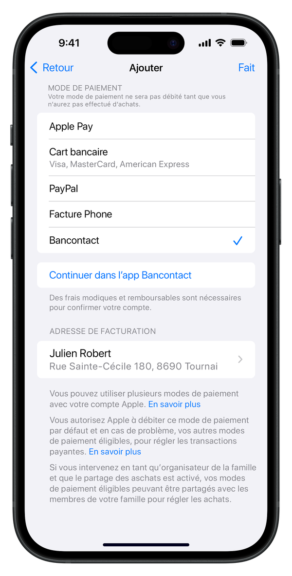 Comment configurer Bancontact comme méthode de paiement pour votre Compte Apple ?