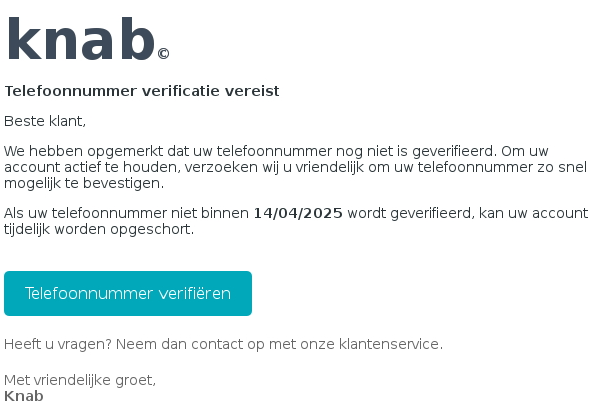 Recent voorbeeld van phishingmail 
