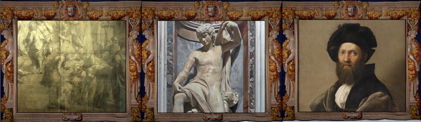 Cartone preparatorio per La scuola di Atene 1509, Milano, Biblioteca Ambrosiana, part.
Lorenzetto, Giona che esce dalla balena (su disegno di Raffaello) 1520, Roma, Basilica di Santa Maria del Popolo, Cappella Chigi, part.
Ritratto di Baldassarre Castiglione 1514-1515 , Parigi, Musée du Louvre, © 2007 Musée du Louvre / Angèle Dequier, part.