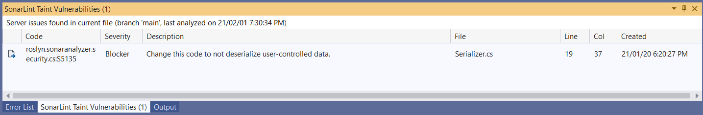 A list of taint vulnerabilities will be shown to you by SonarLint.