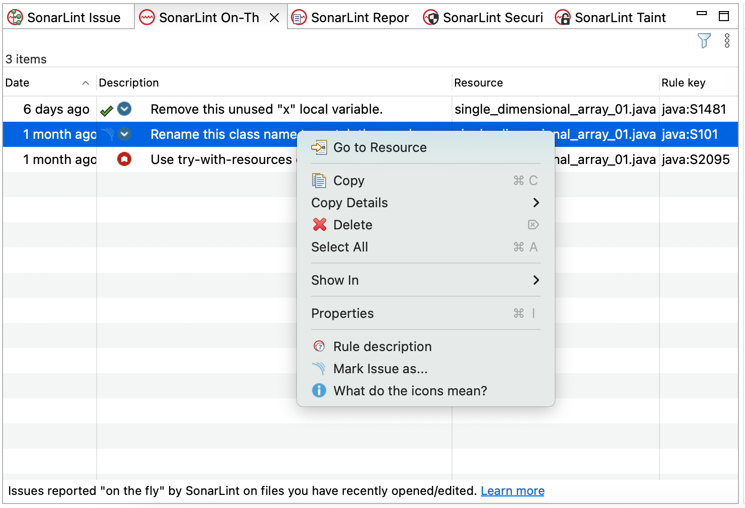 Marking known issues will be reflected on the SonarQube or SonarCloud server.