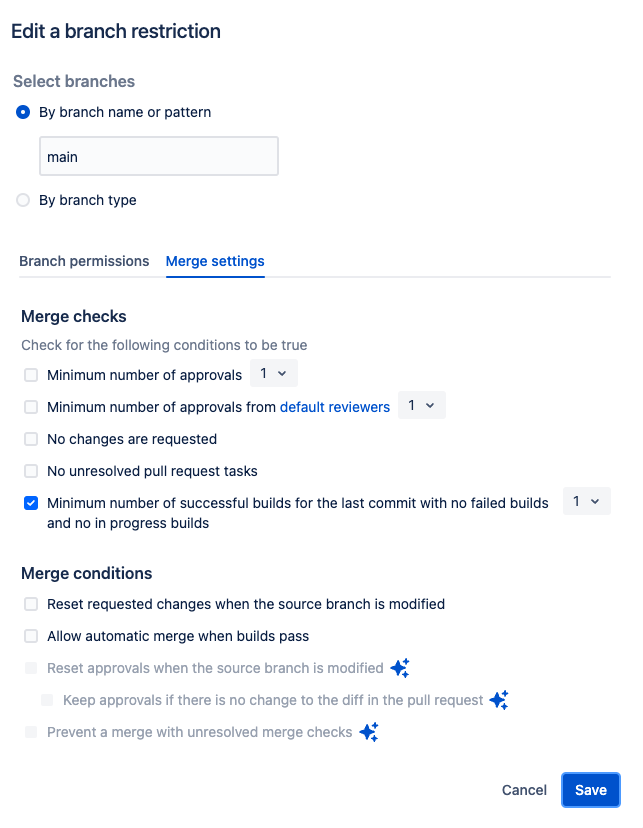 Define a branch restriction in Bitbucket Cloud for the Sonar Quality Gate.