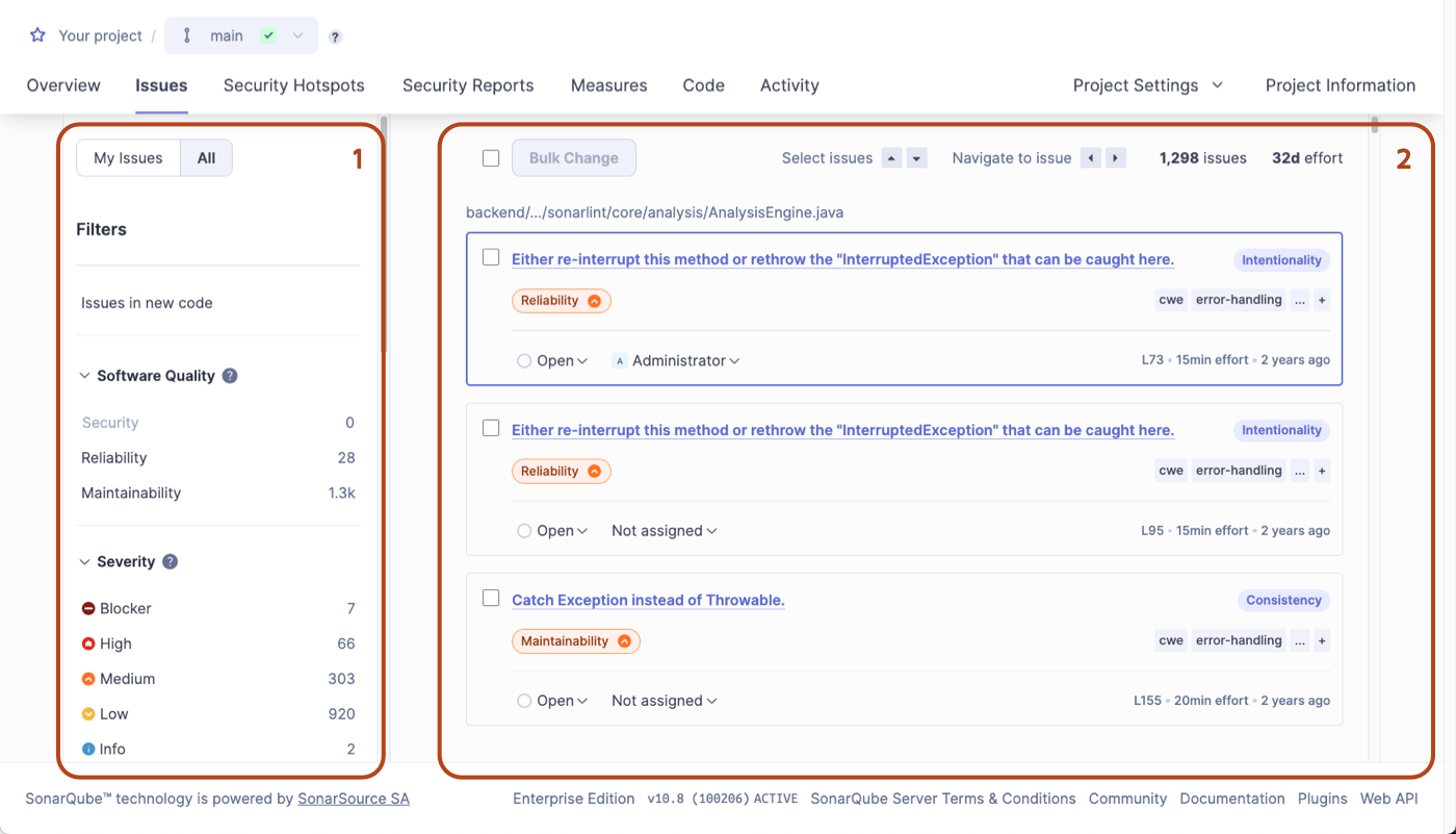 Issues filters and results