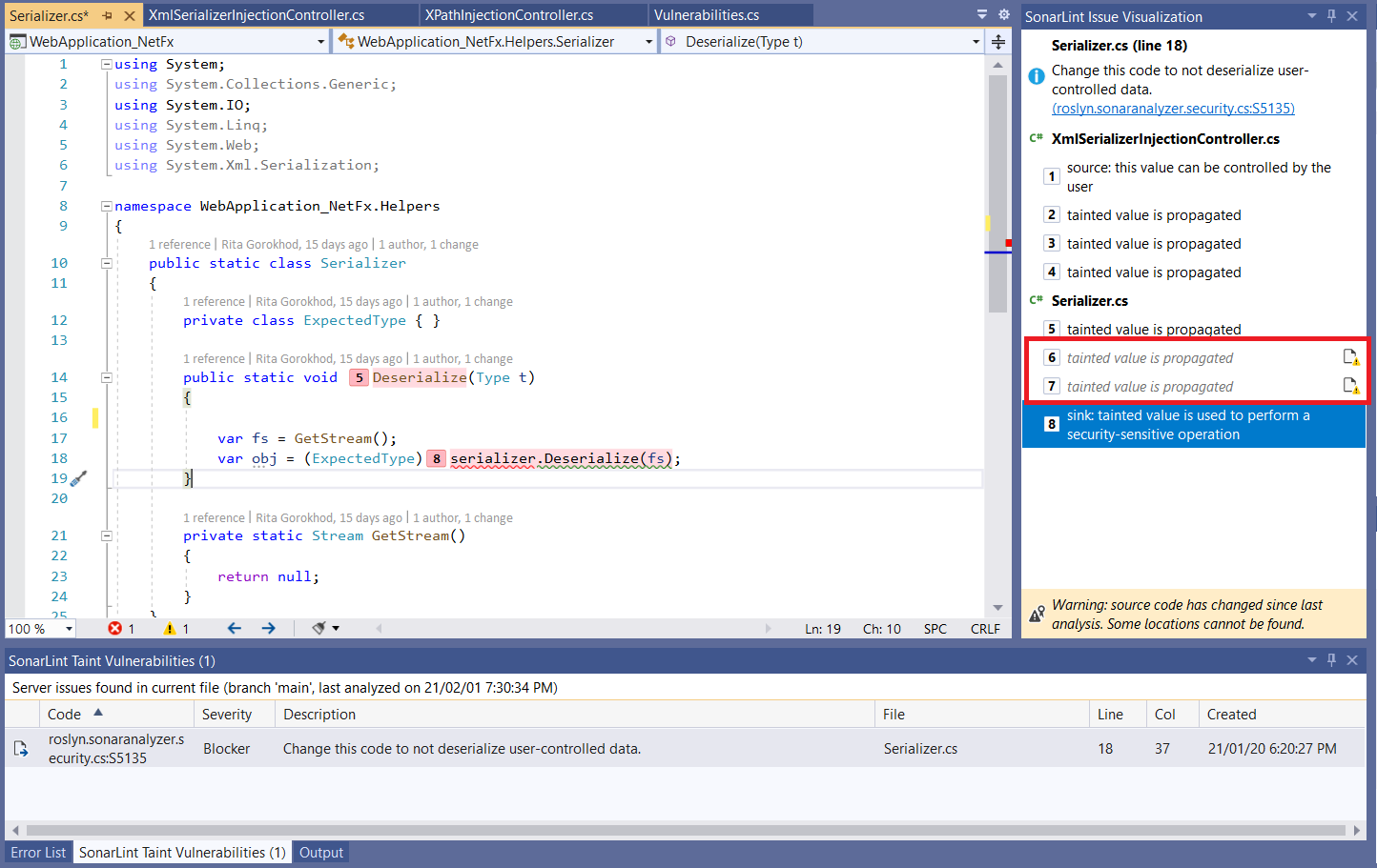How a non-navigable code location looks in the code editor.