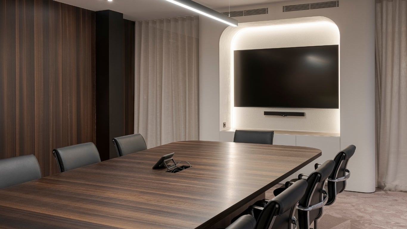 Office project with Shinnoki Shadow Eucalyptus wood veneer