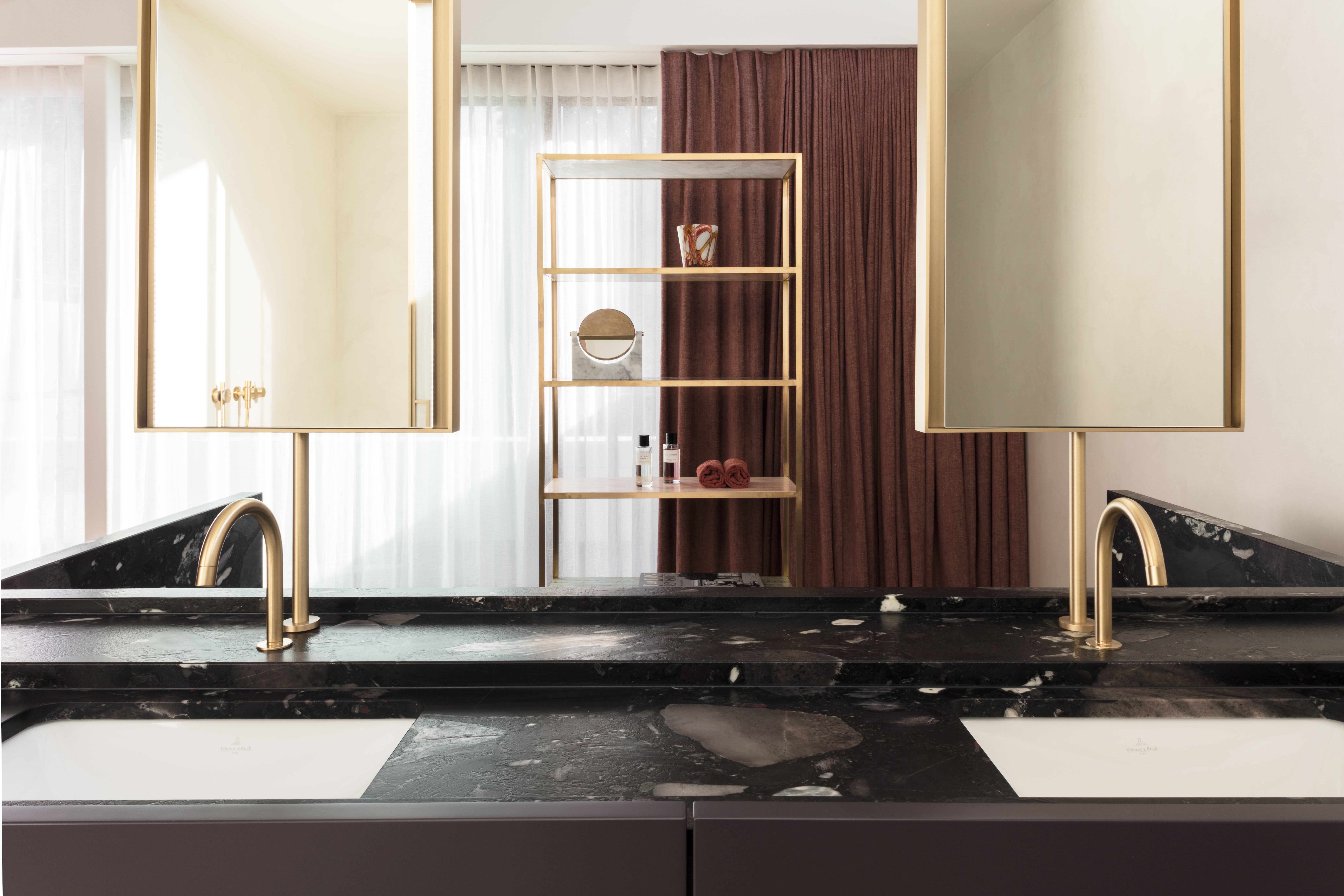 Sink wood wall - veneer sink wall - Ziricote - prefinished wall - prefinished wood wall - wooden wall bathroom - wooden accent wall bathroom