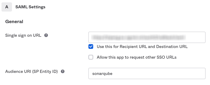 Configure SonarQube's SAML single sign on (SSO) setting in Okta.