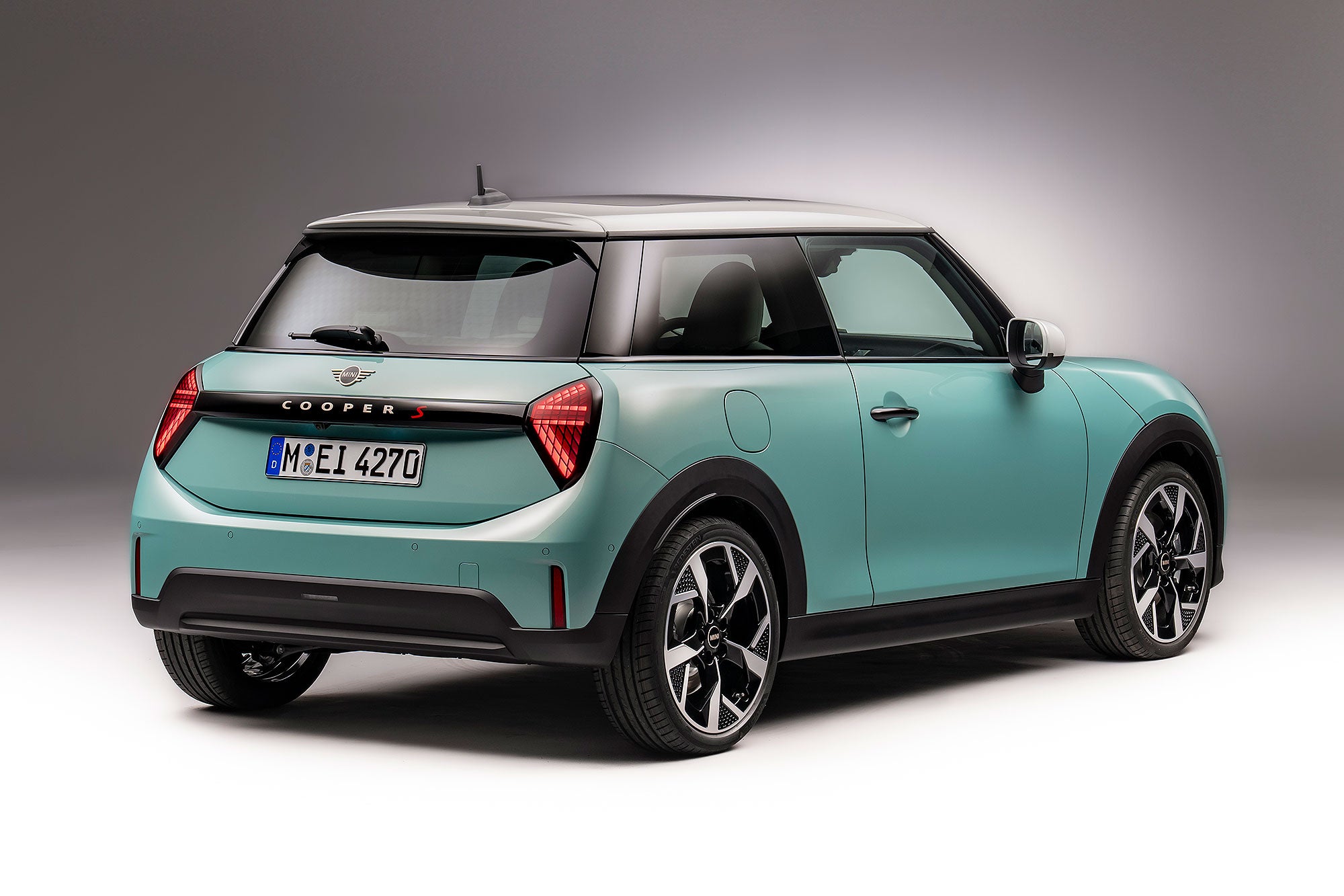 Rear of the new MINI Cooper boasts distinctive triangular tail lamps which can be had with eye-catching matrix LED technology. 