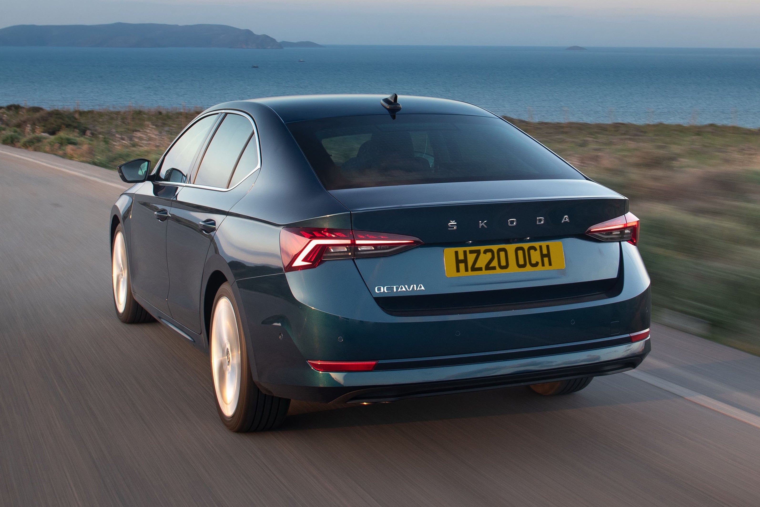 Skoda Octavia Review 2023: exterior rear three quarter photo of the Skoda Octavia on the road