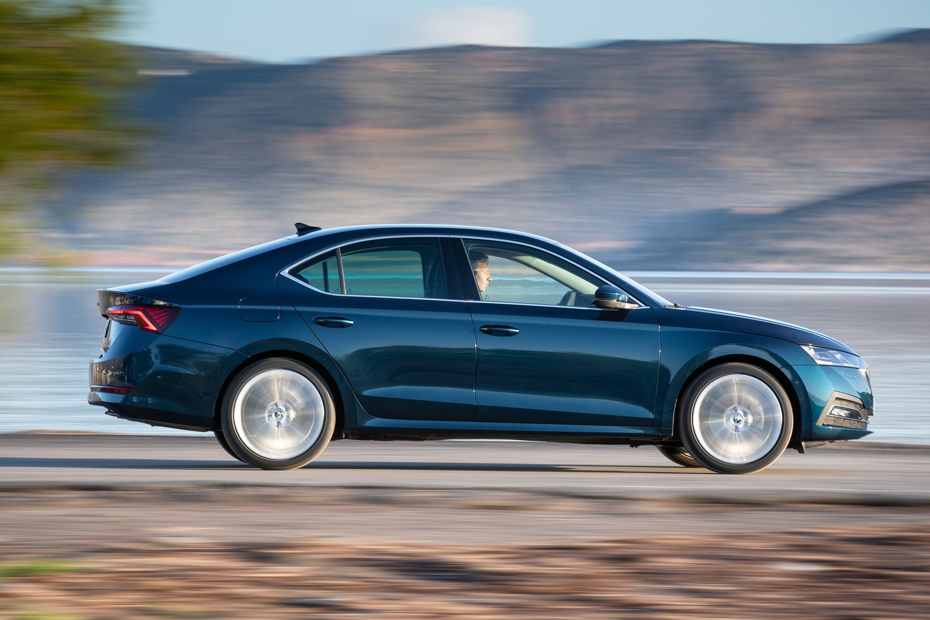 Skoda Octavia Review 2023: exterior side photo of the Skoda Octavia on the road