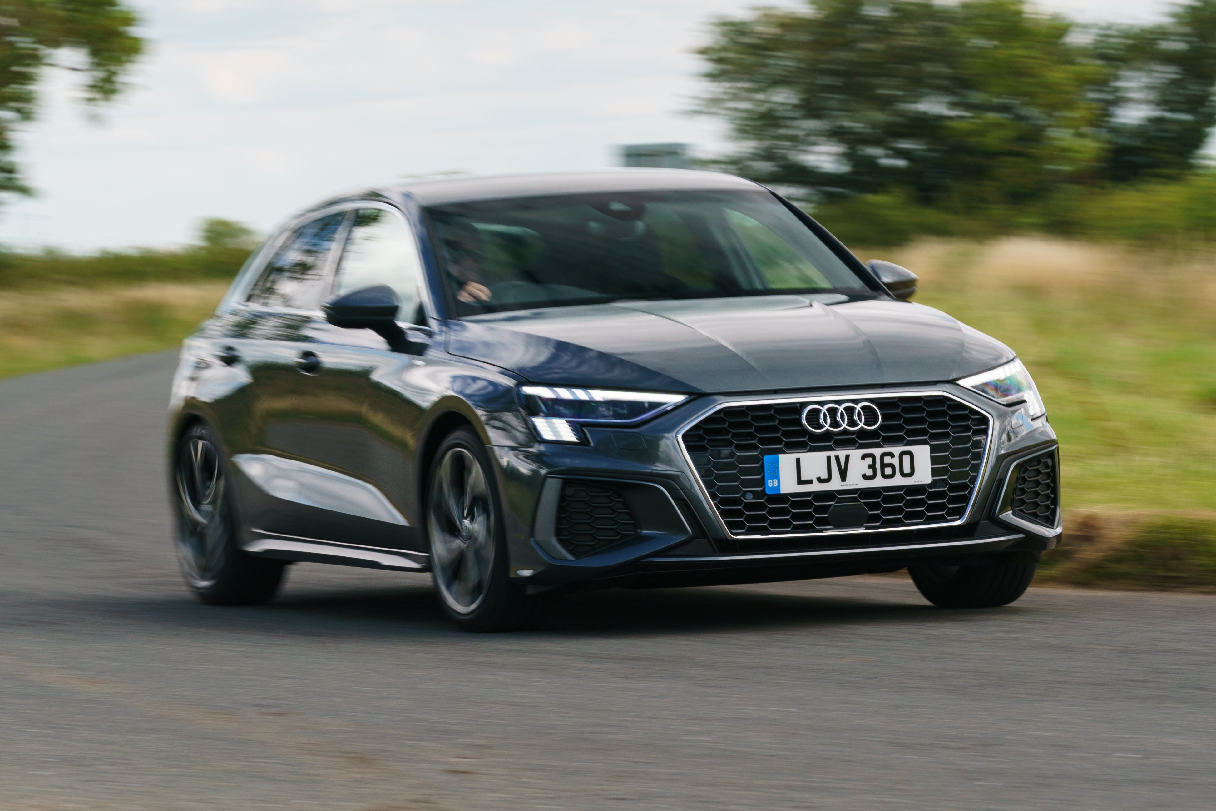 Audi A3 Review 2023: front three quarter exterior photo of the Audi A3 Sportback on the road