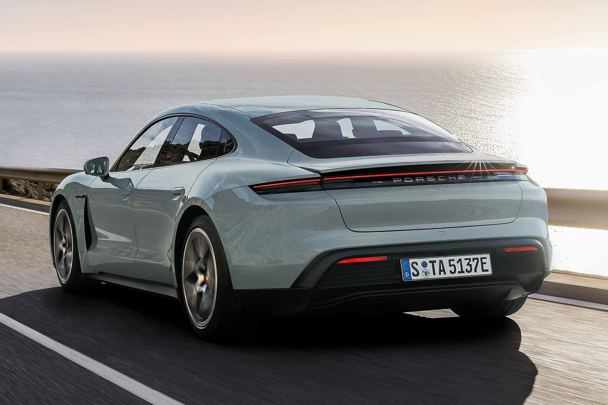 The new Porsche Taycan is available as a sleek saloon plus two versions of shooting brake five-door. 