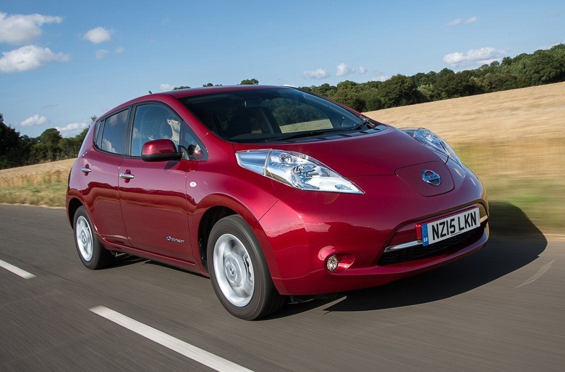 Nissan Leaf (2011-2018) Review: exterior front three quarter photo of the Nissan Leaf on the road