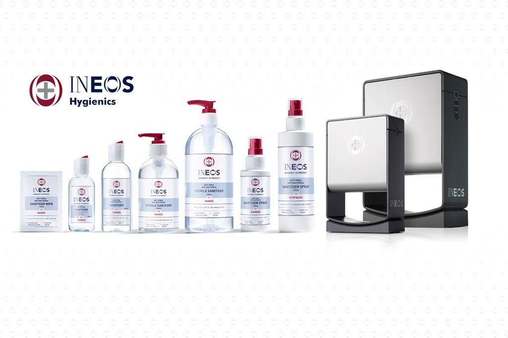 a photo of the ineos hygienics hand sanitiser range