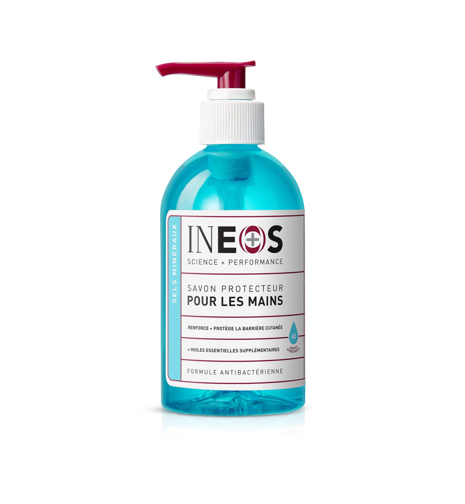 a photo of the french ineos hygienics sea minerals hand wash on a white background