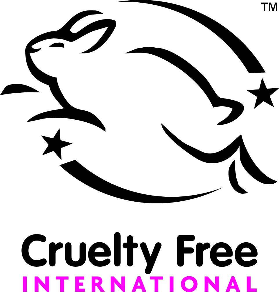 the leaping bunny cruelty free international logo in black and pink