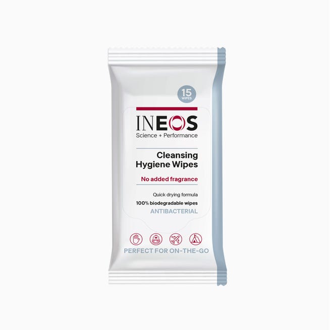 a pack of ineos hygienics antibacterial hygiene wipes