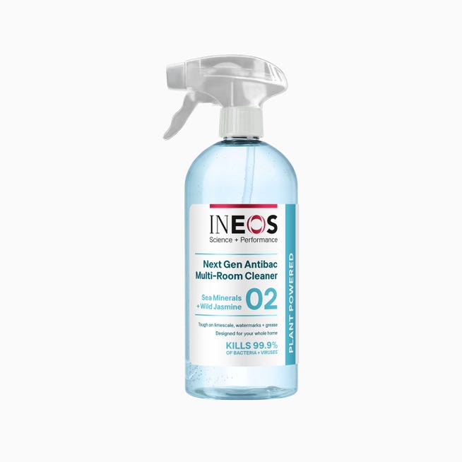 a bottle of ineos hygienics sea minerals and wild jasmine anti-bacterial cleaning spray