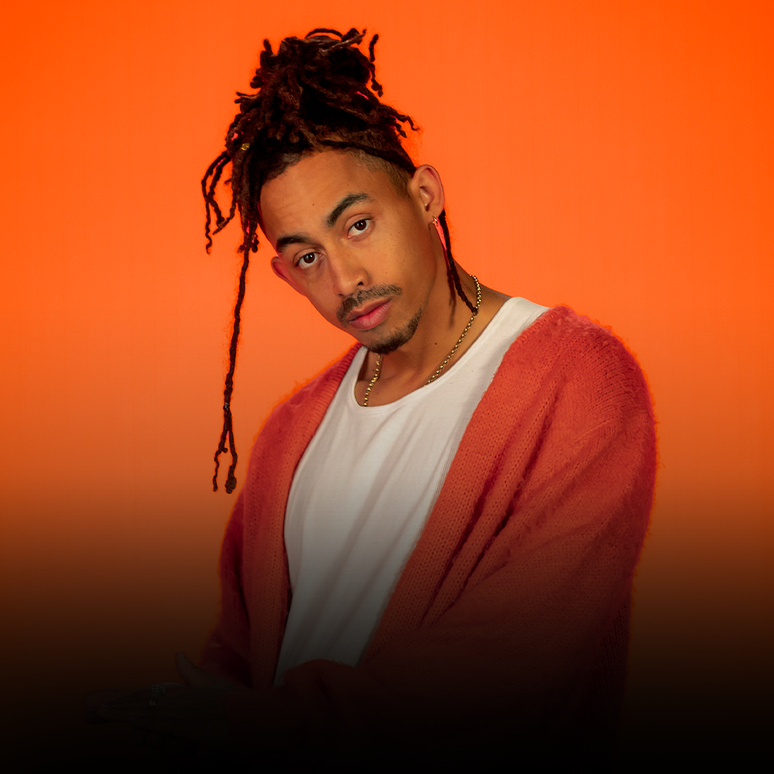 a photo of jordan stephens for the go humans academy on an orange background