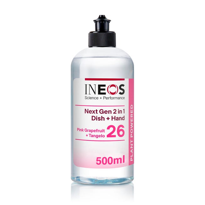 a photo of ineos hygienics new pink grapefruit + tangelo 2-in-1 dish and hand soap