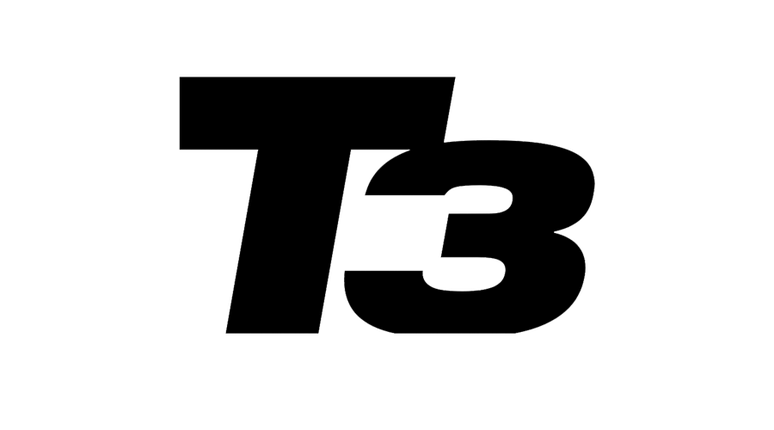 the t3 logo in black on a white background