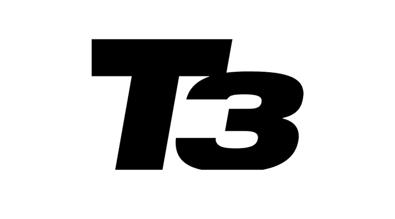 the t3 logo in black on a white background