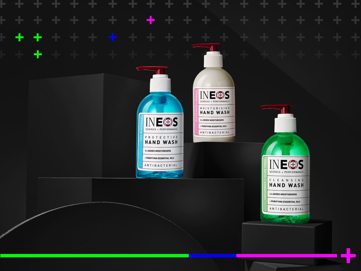 a product banner in black showing three hand washes in go humans academy theming