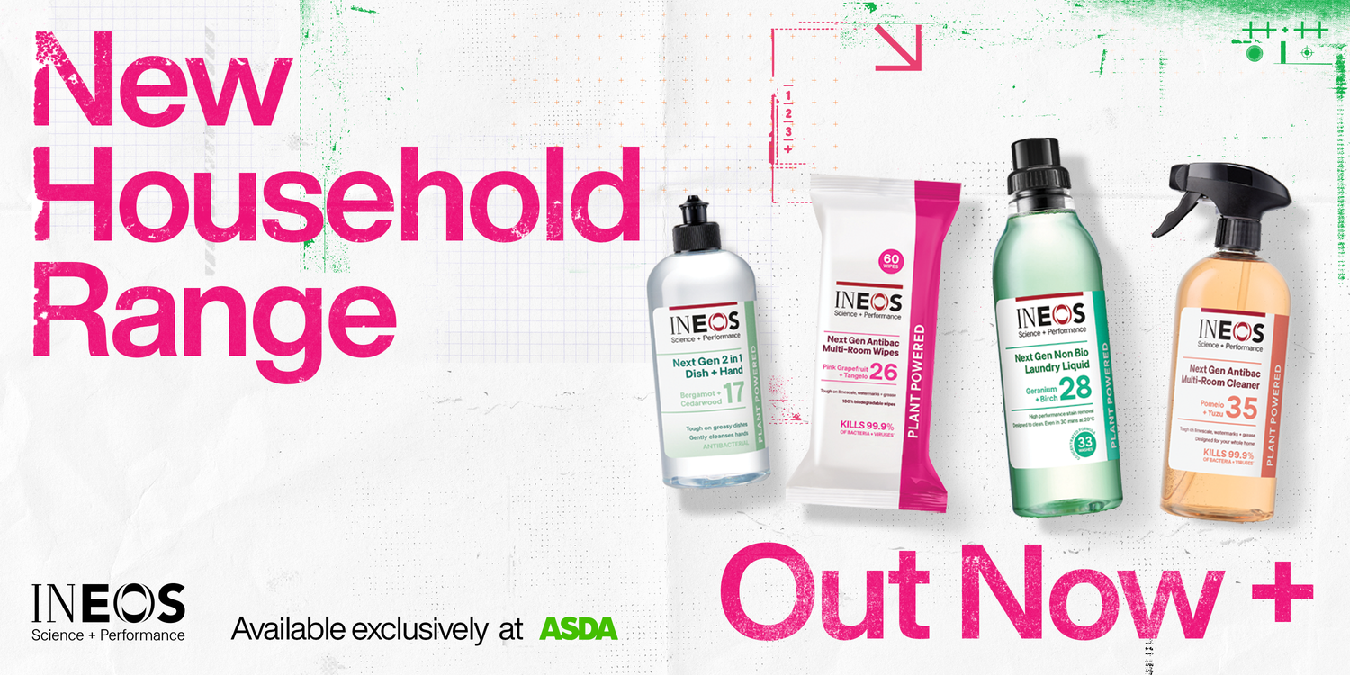a paper-style banner advertising ineos hygienics' new household range