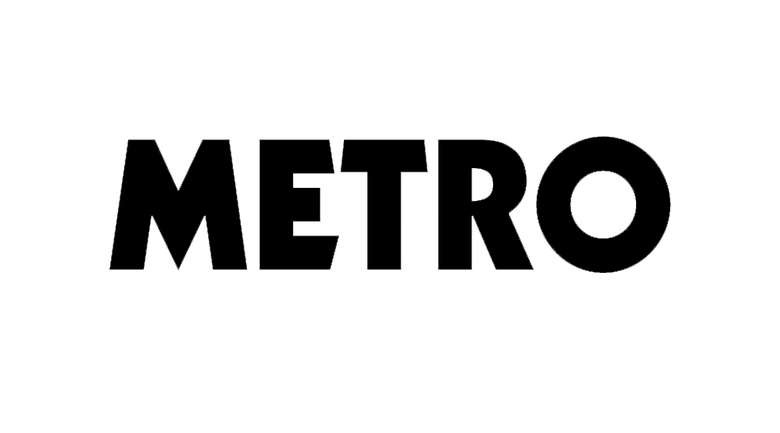 the metro logo in black on a white background