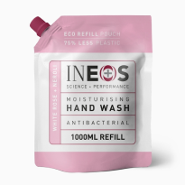 a photo of ineos hygienics' rose hand soap in a refill pouch