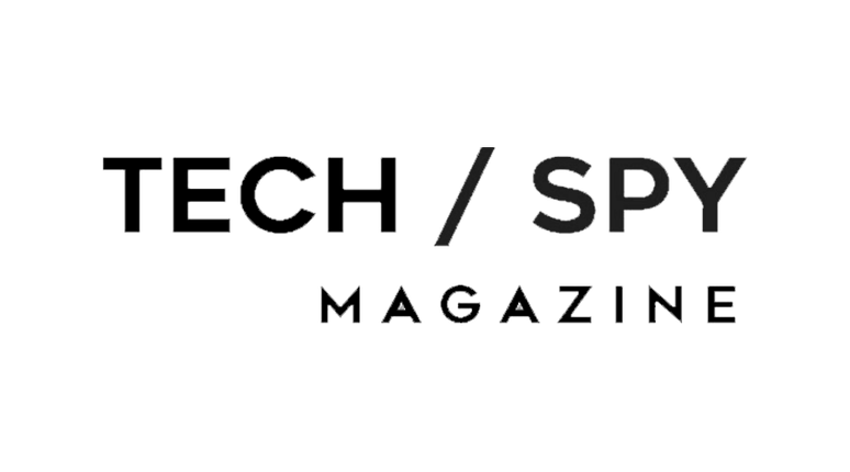 the tech spy magazine logo in black on a white background