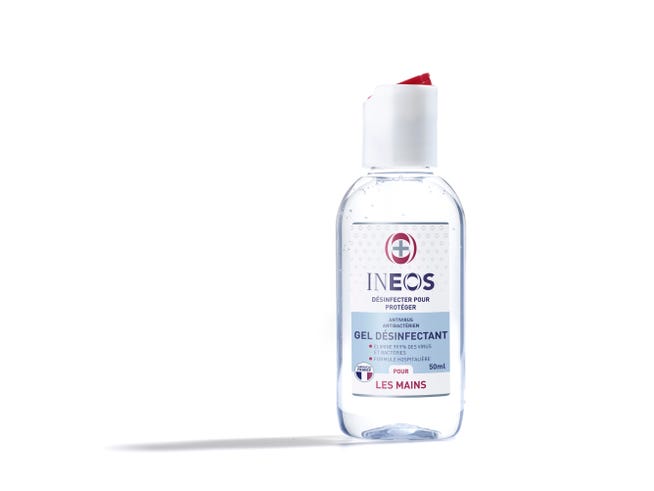 a photo of the french ineos hygienics travel gel sanitiser on a white background