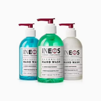 a photo of three bottles of ineos hygienics handwash