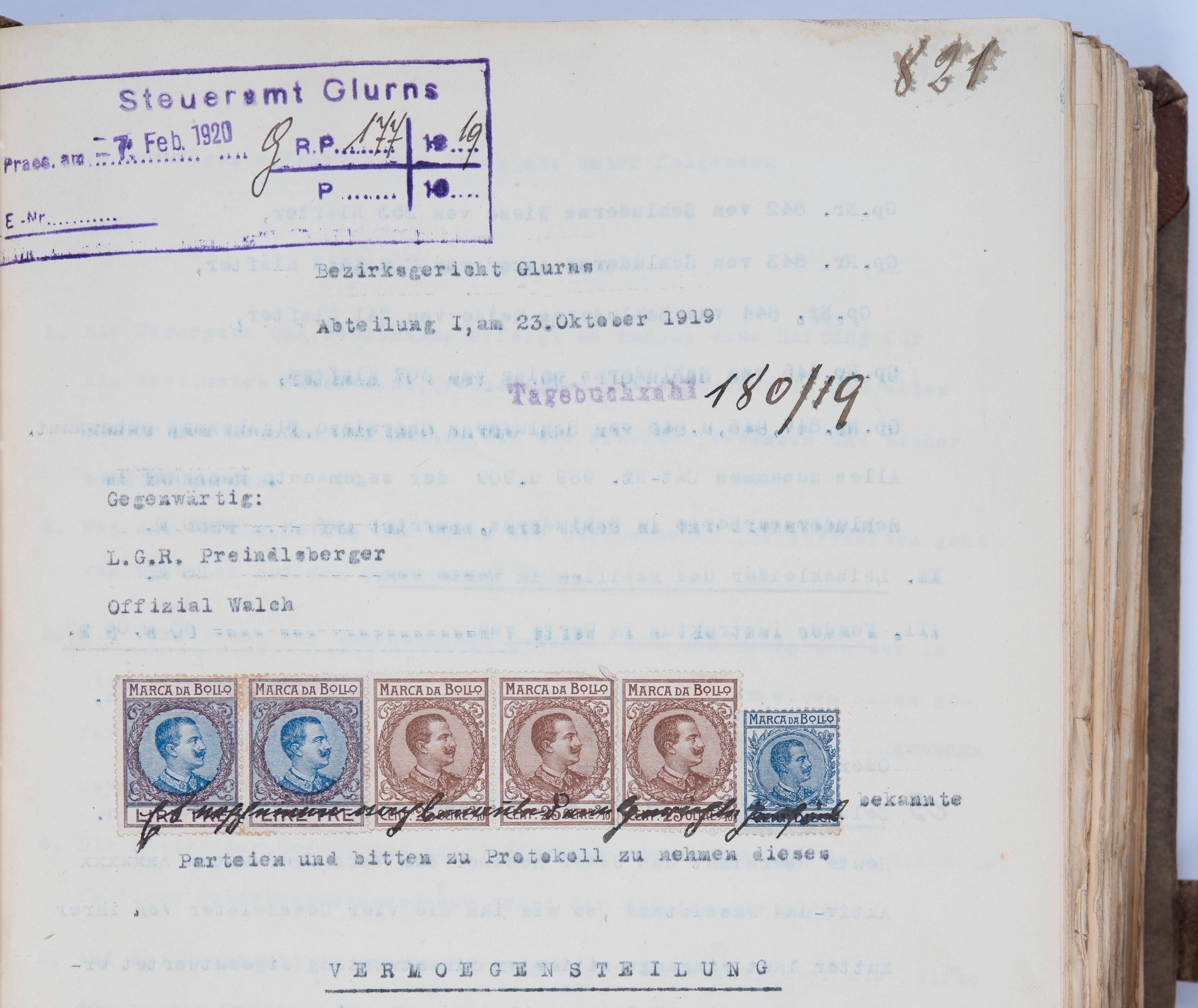 Verfachbuch Glurns 1919, fol. 821