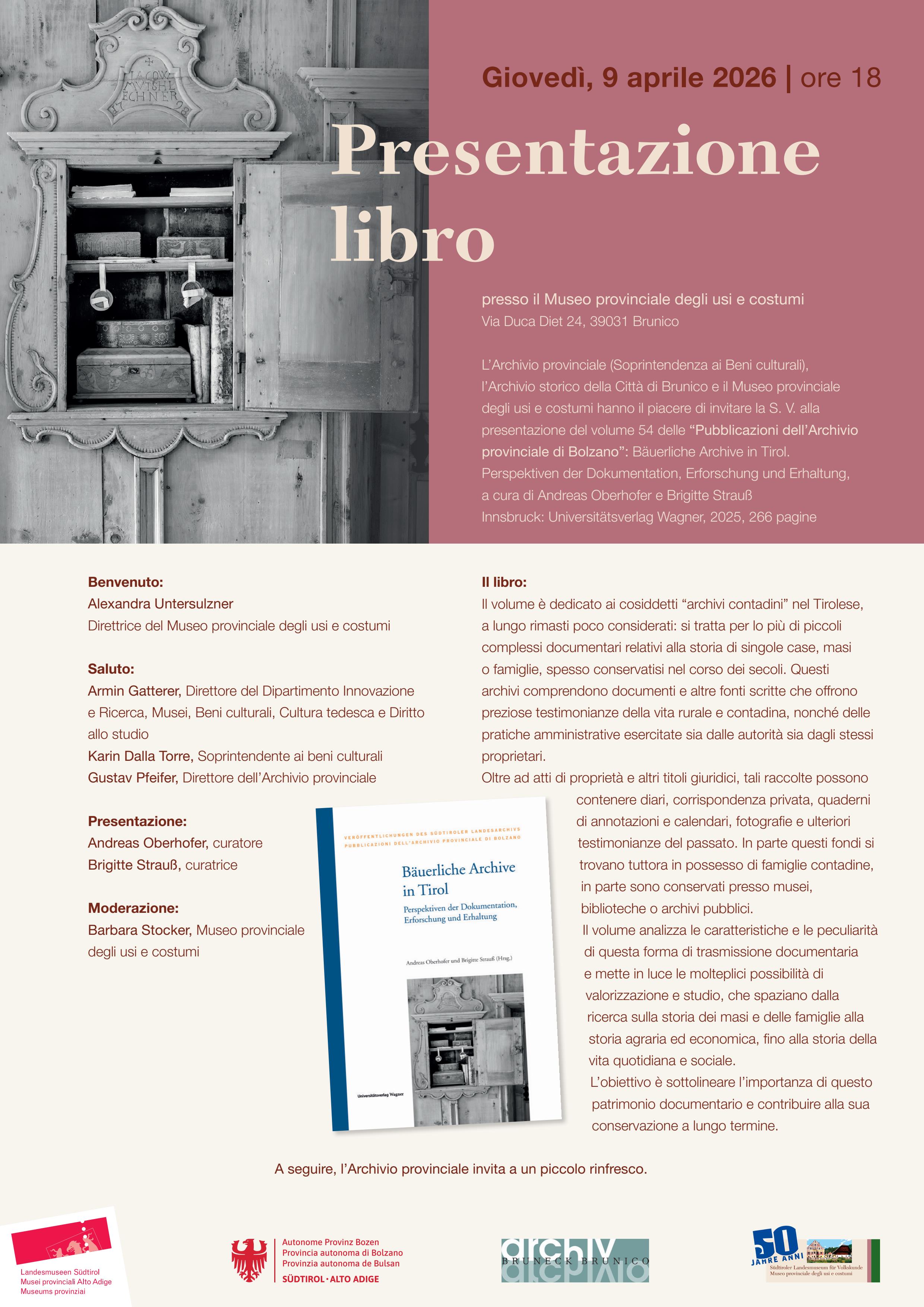 Presentazione libro - bäuerliche Archive in Tirol 09.02.2026