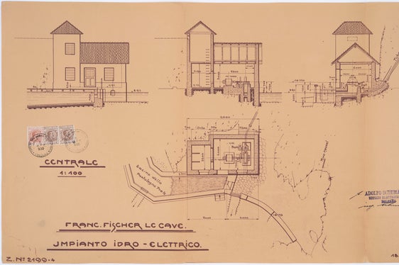 Für den Bau des Kleinkraftwerks musste Franz Fischer, Besitzer des Gasthofes Sachsenklemme, im Jahr 1929/30 eine staatliche Genehmigung einholen (Bild: Pläne für den Bau des Kraftwerks, 1929). SLA, Amt für Gewässernutzung, Nr. 12