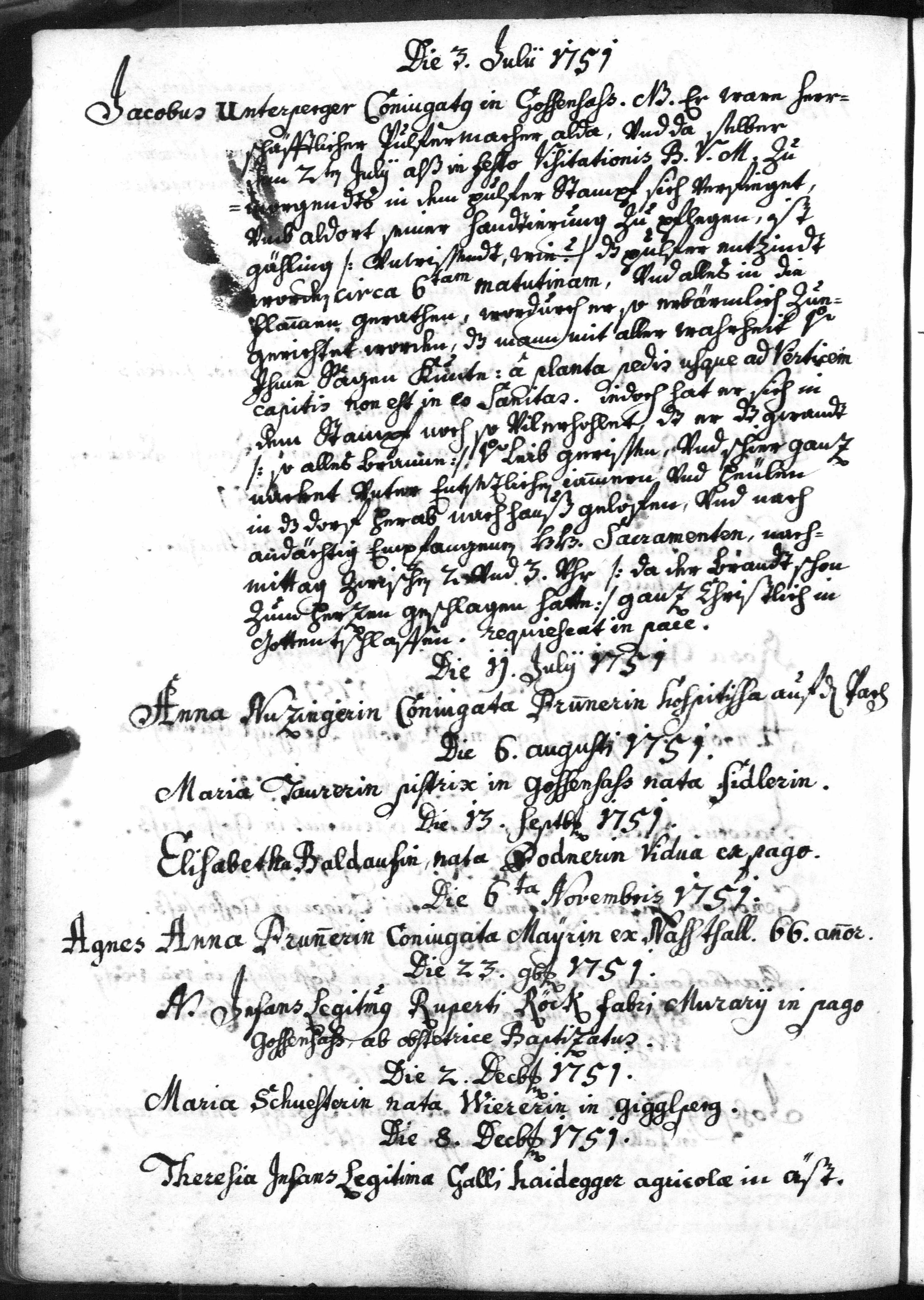 Registro delle morti di Colle Isarco 1751