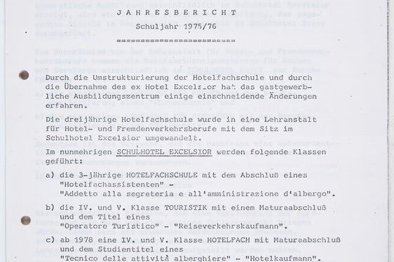 Aus dem Jahresbericht zum Schuljahr 1975/76 der Lehranstalt für Hotel- und Fremdenverkehrsberufe (Präsidium neu 7682)