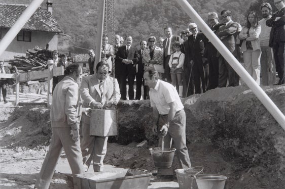 Grundsteinlegung der Siedlung Haslach des Siedlungswerkes St. Albuin am 13. September 1973 (Archiv Othmar Barth, Nr. 1395/37)