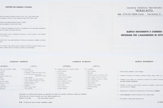 Elenco documenti e corredo necessari per l'ammissione in istituto, circa 1965 (Ufficio famiglia, donna e gioventù n. 4459)
