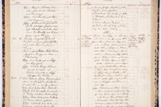 Registrazioni di nascite e battesimi degli anni 1864/66 nel più antico libro canonico della Comunità evangelica di Merano